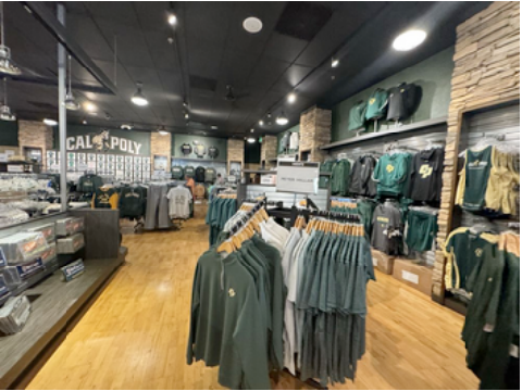 apparel retail merchandising layout with coordinated rack and wall displays optimized for product presentation and sales conversion